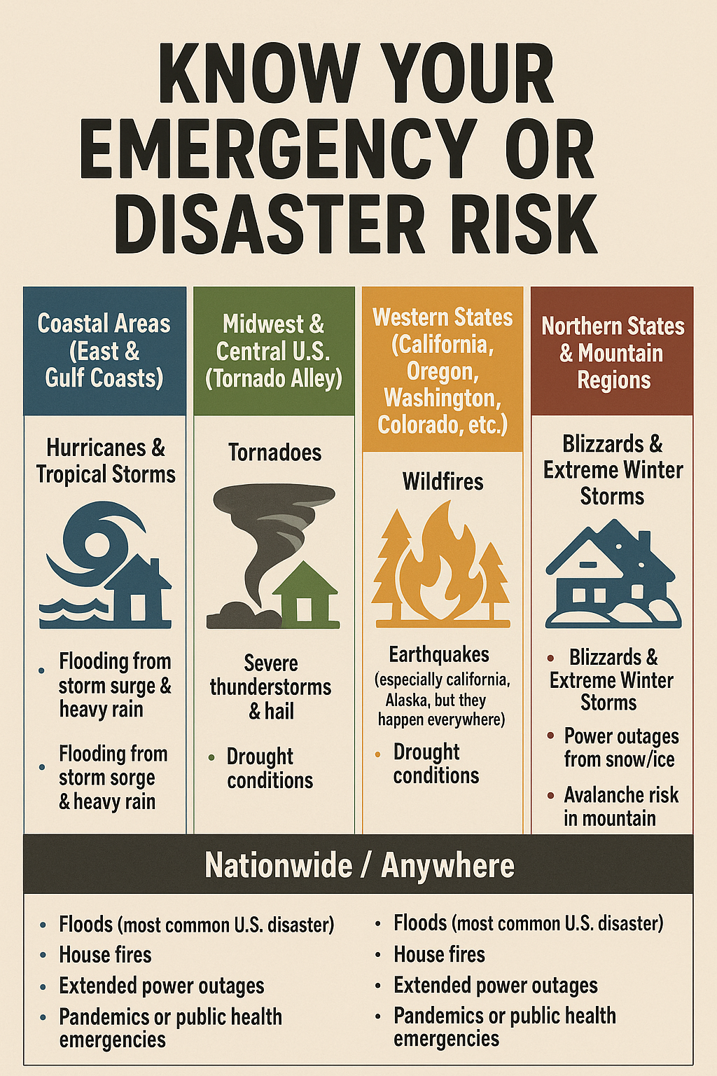 Know Your Emergency, earthquake, fire, tornado, hurricane, storms, flood, emergency preparedness