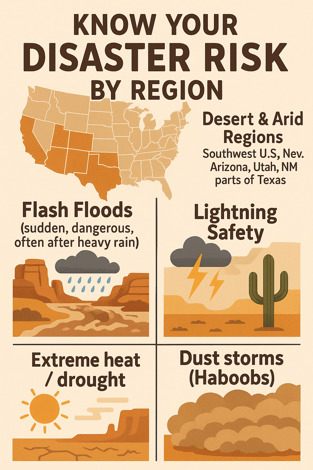Know your Disaster Risk, Desert & Arid Region, flash floods, thunderstorms, Haboobs, Extreme Heat