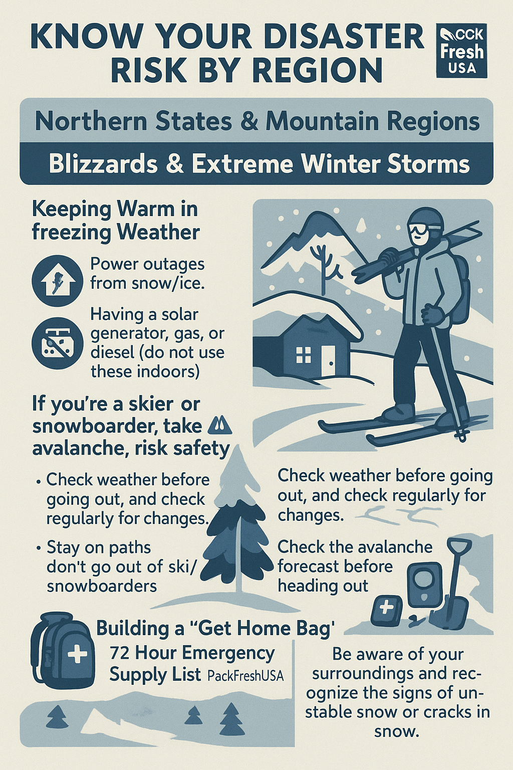 Know your Emergency or Disaster Risk - National Preparedness Month NorthernStates and Mountain states blizzards, avalanche, ice storms, loss of power