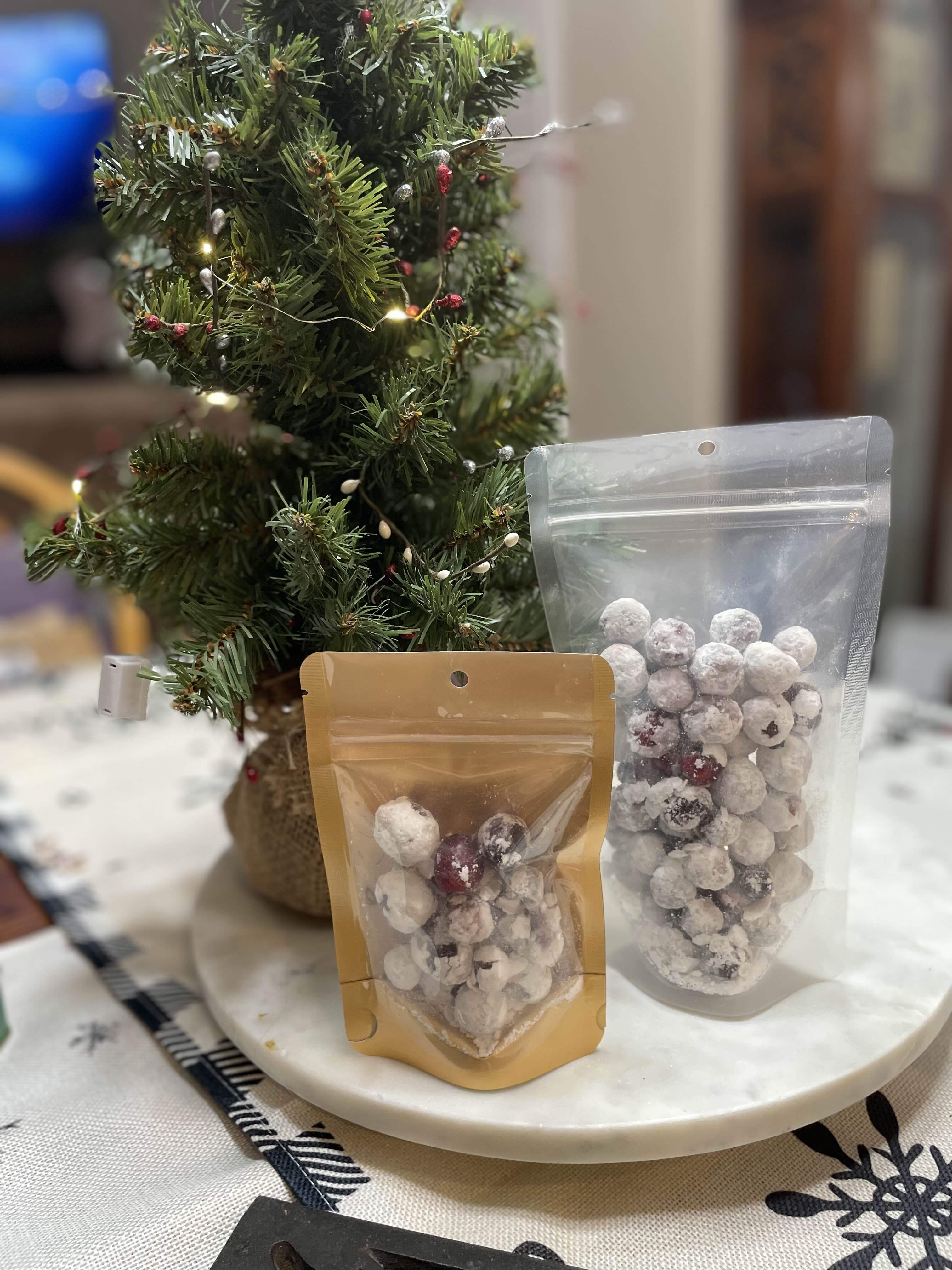 Viral Candied Cranberries in PackFreshUSA Stand-up Pouches, treats, sweets, gifts, 