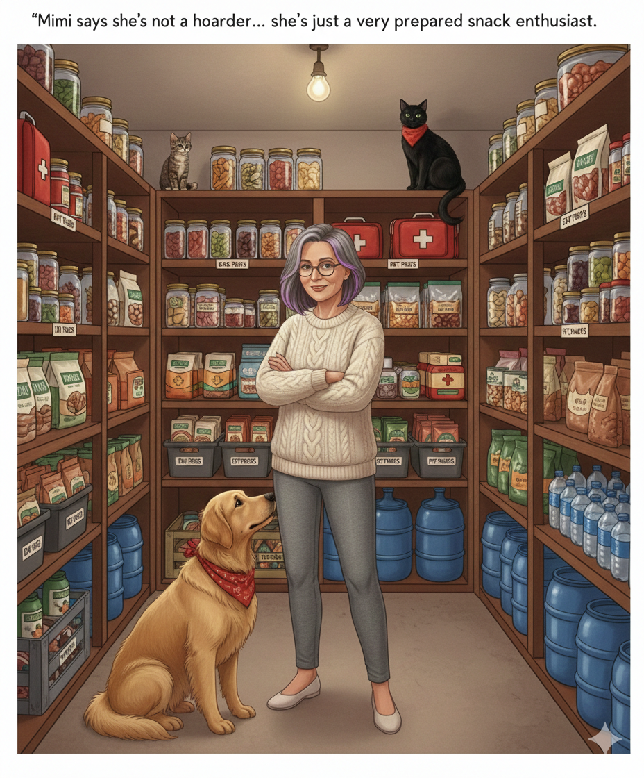 Mimi in her prepper kitchen