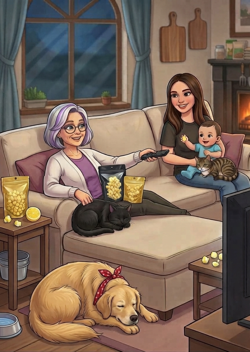 Mimi Storytime, Family Movie Night, Popcorn, Gourmet     Popcorn, Stand-up Pouches 