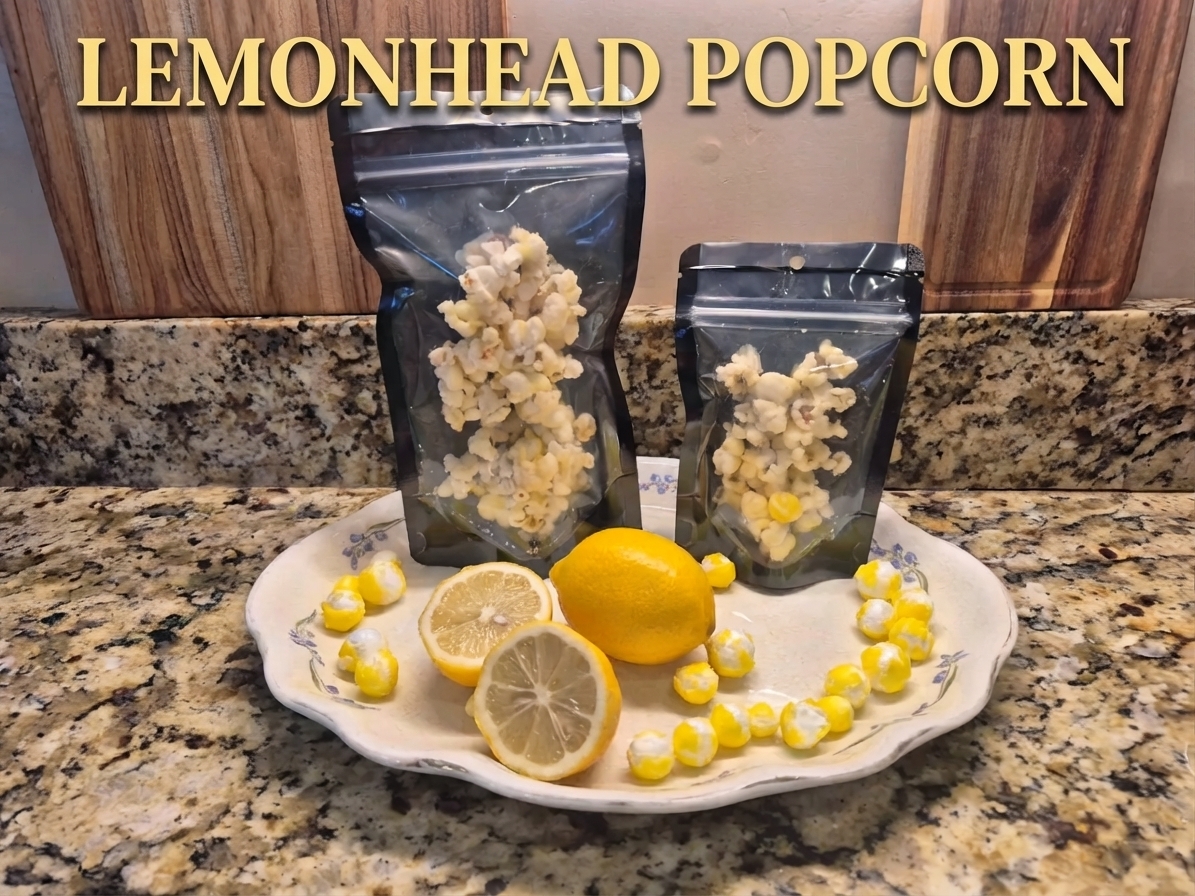 Mimi's Lemonhead white chocolate popcorn, PackFreshUSA Stand-up pouches