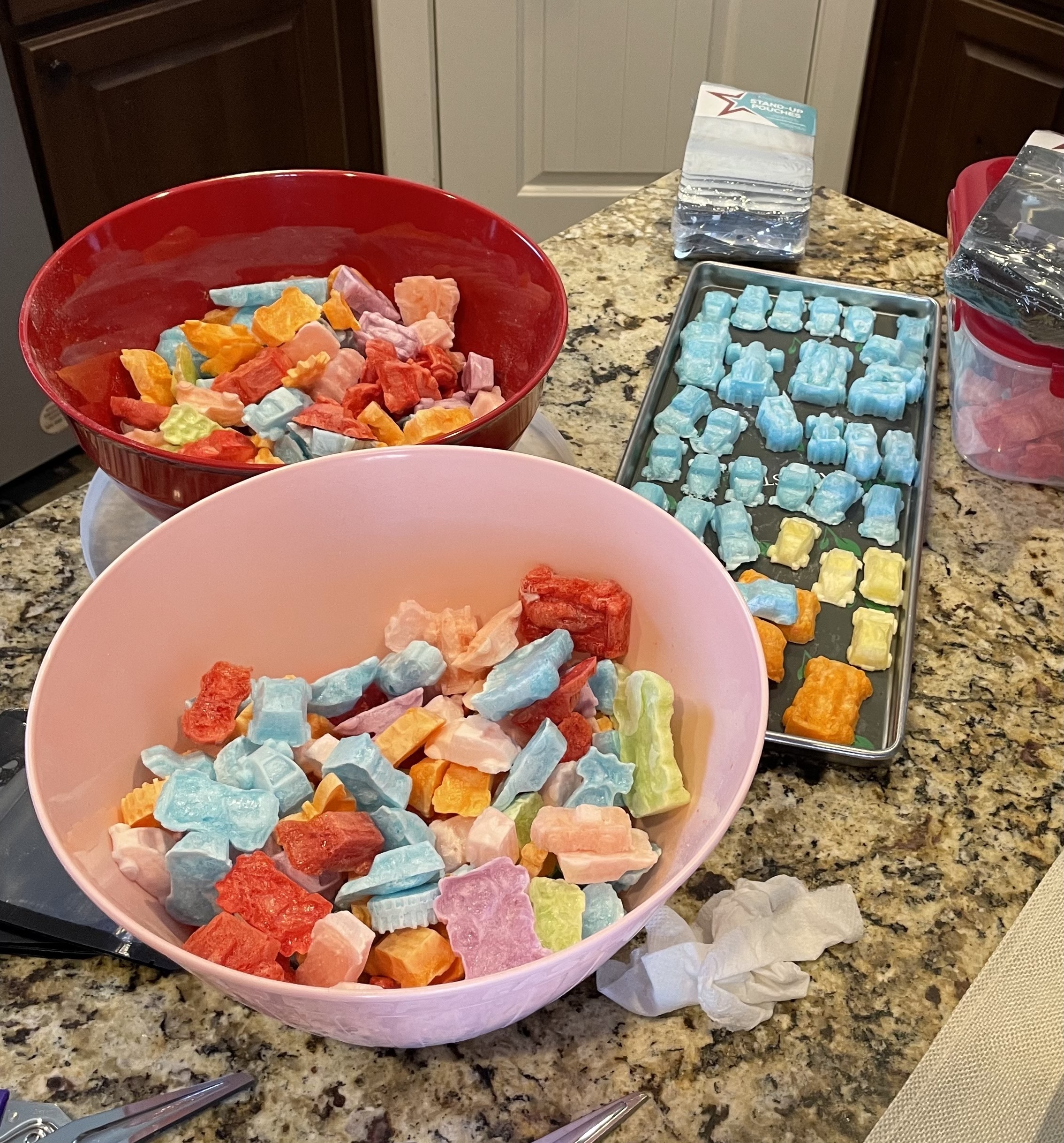 Freeze-dried car treats for baby shower bowl of freeze-dried car treats
