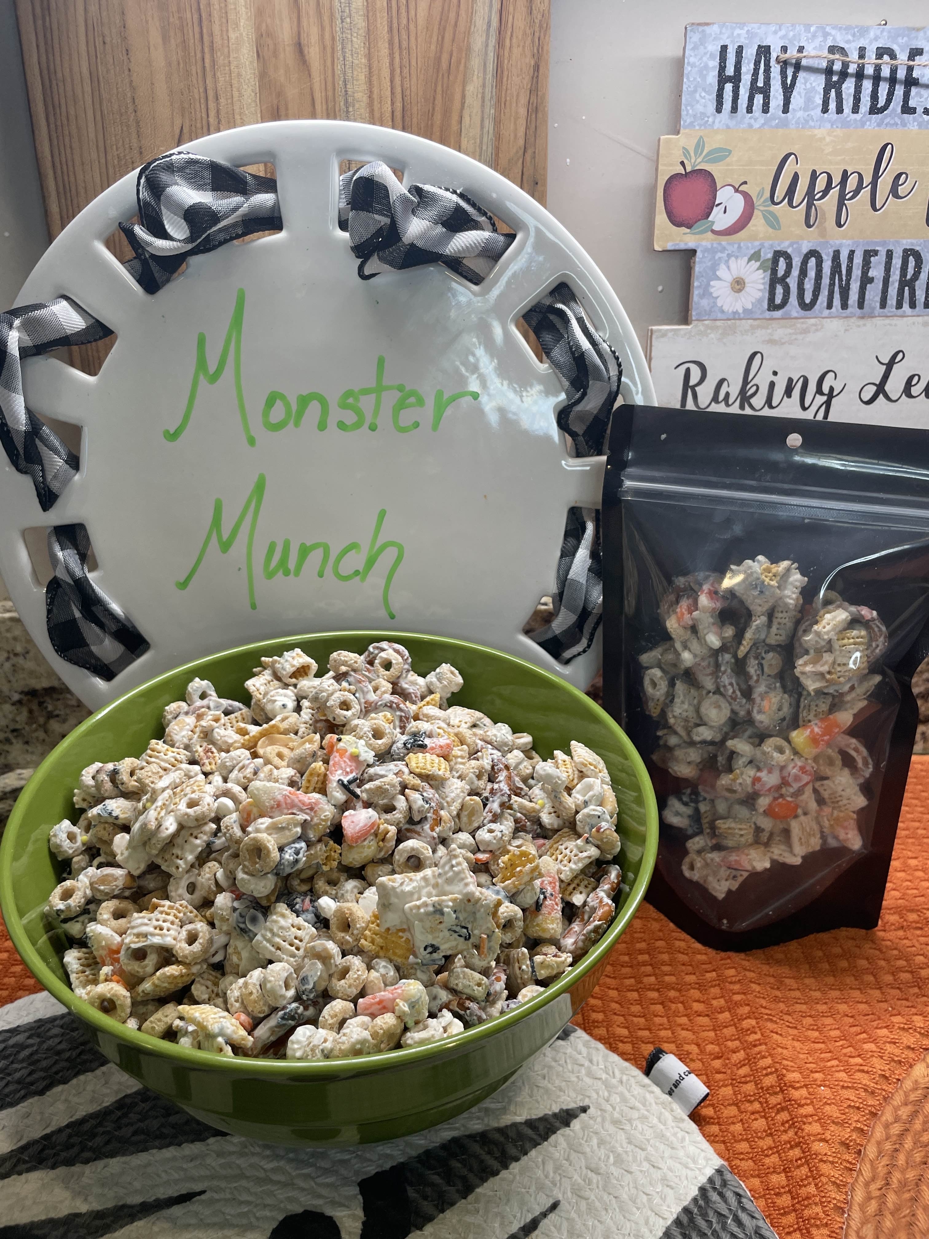 Monster Munch - chex mix, halloween, treats, stand up pouches, spooky treats, scary and sweet